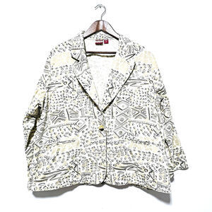 Tudor Court Lightweight Blazer Abstract Pattern Pockets Size XL Boho Neutral